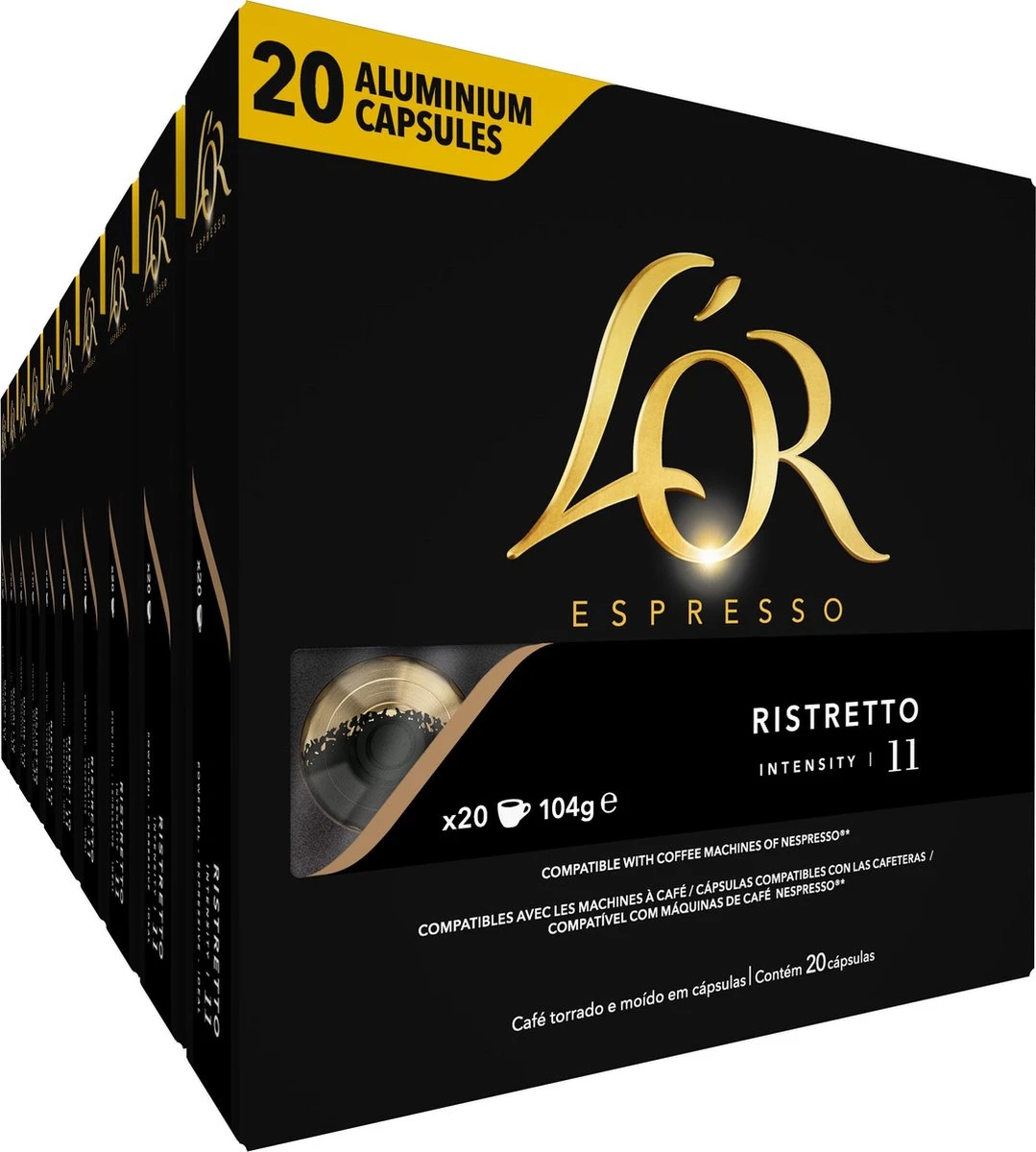 L'OR Espresso Ristretto Koffiecups - Intensiteit 11/12 - 10 X 20 Capsules 1 L'OR Espresso Ristretto Koffiecups - Intensiteit 11/12 - 10 X 20 Capsules