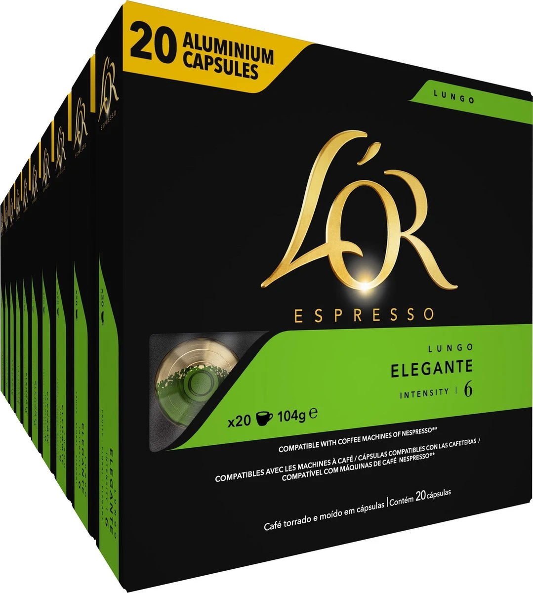 L'OR Lungo Elegante Koffiecups - Intensiteit 6/12 - 10 X 20 Capsules 1 L'OR Lungo Elegante Koffiecups - Intensiteit 6/12 - 10 X 20 Capsules