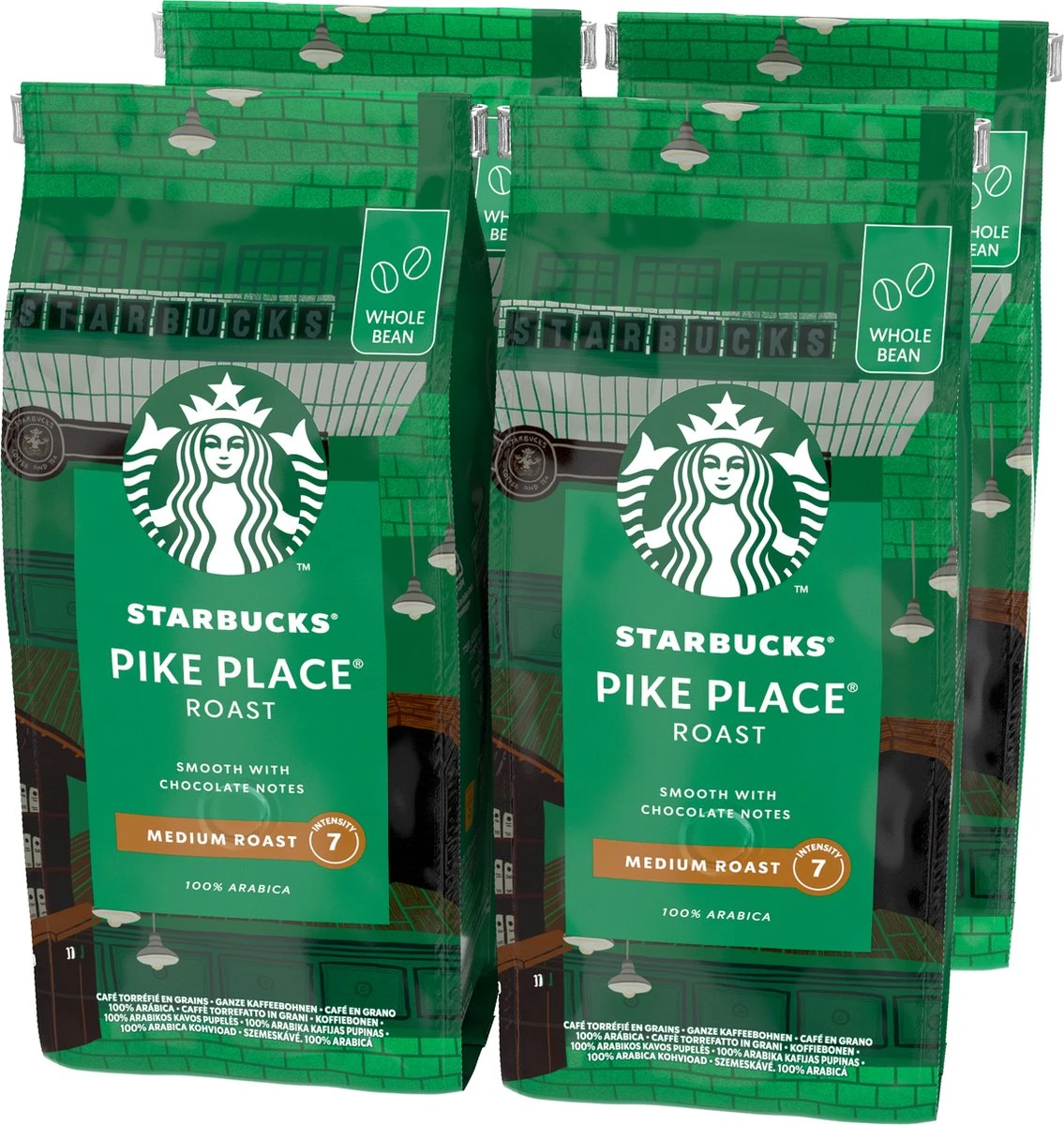 Starbucks Pike Place Medium Roast Koffiebonen - 4 Zakken à 450 Gram 1 Starbucks Pike Place Medium Roast Koffiebonen - 4 Zakken à 450 Gram