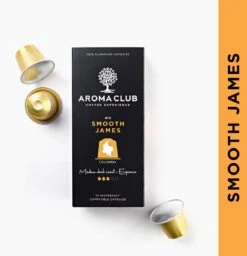 Aroma Club - Nespresso Compatible Capsules (120 St.) - No. 2 Smooth James - Intensiteit 3/5 - Espresso & Lungo - 100% Aluminium Koffiecups -Rogers Coffee Service Winkel 1160x1200