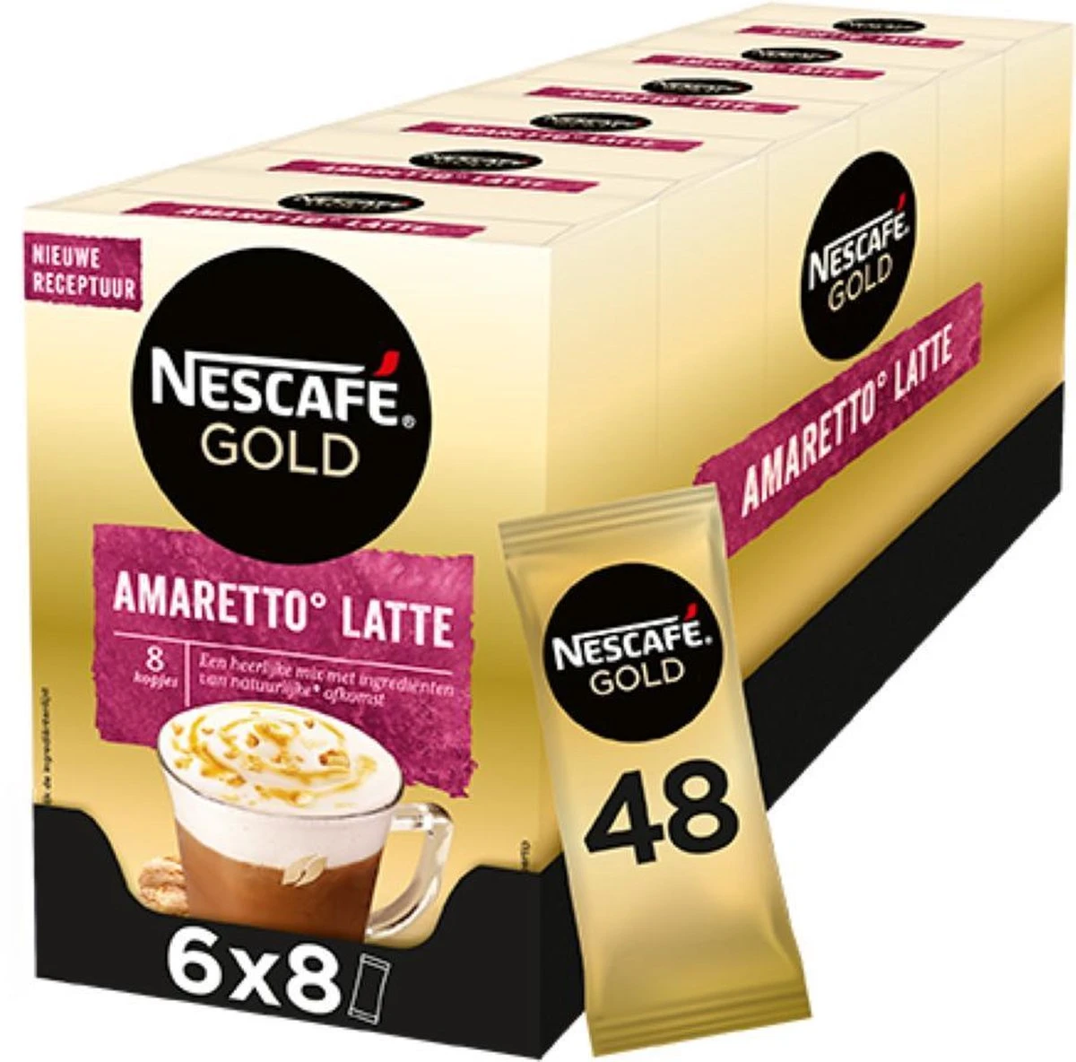 Nescafé Gold Amaretto Latte Oploskoffie - 6 Doosjes à 8 Zakjes 1 Nescafé Gold Amaretto Latte Oploskoffie - 6 Doosjes à 8 Zakjes