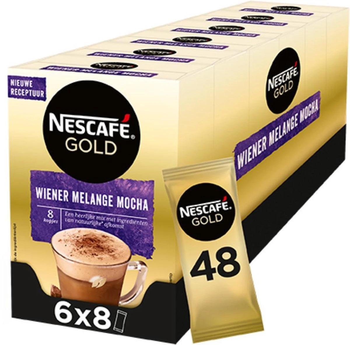 Nescafé Gold Wiener Melange Mocha Oploskoffie - 6 Doosjes à 8 Zakjes 1 Nescafé Gold Wiener Melange Mocha Oploskoffie - 6 Doosjes à 8 Zakjes