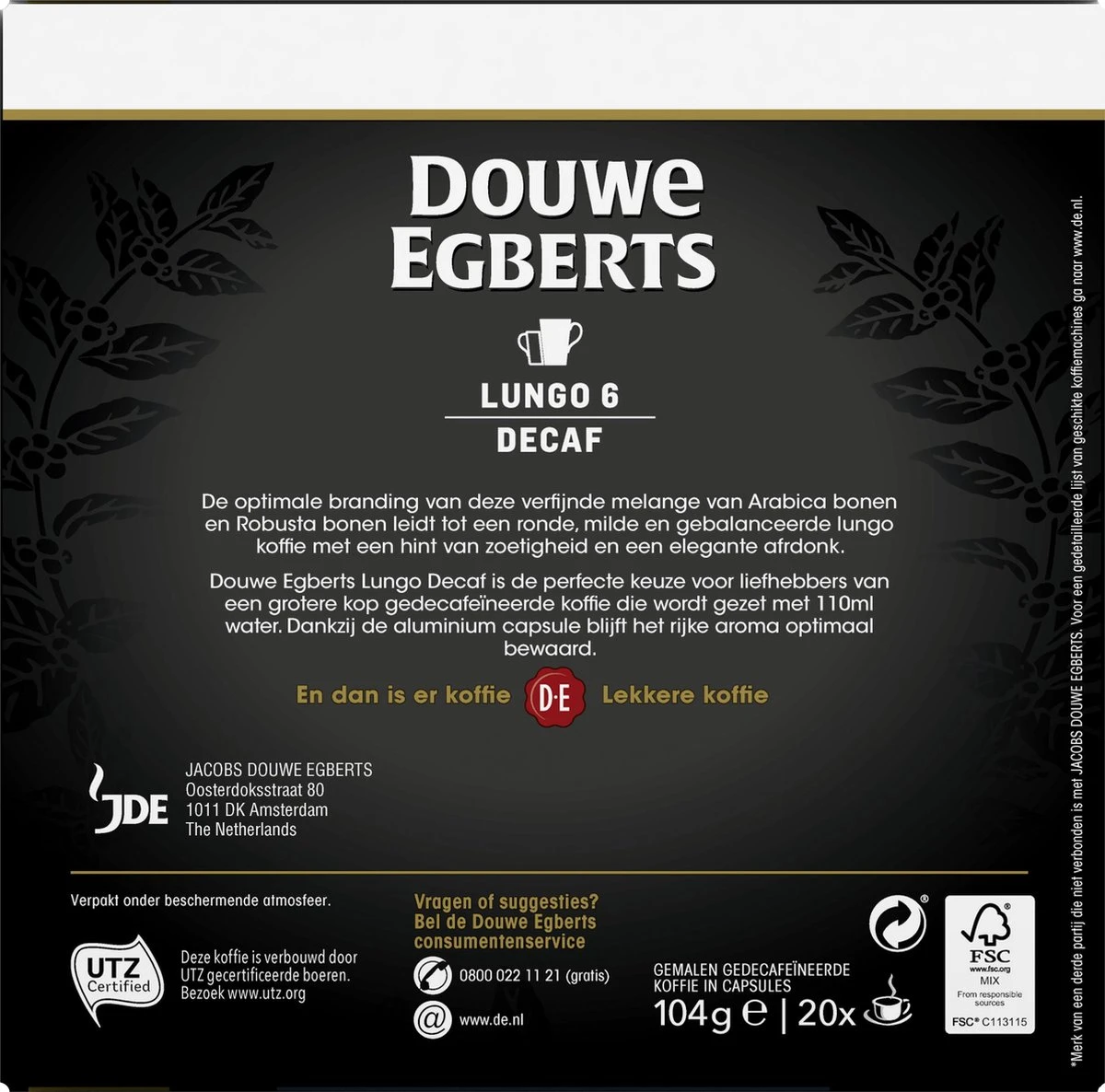 Douwe Egberts Lungo Decaf (6) - 10 X 20 Koffiecups 3 Douwe Egberts Lungo Decaf (6) - 10 X 20 Koffiecups - Afbeelding 3
