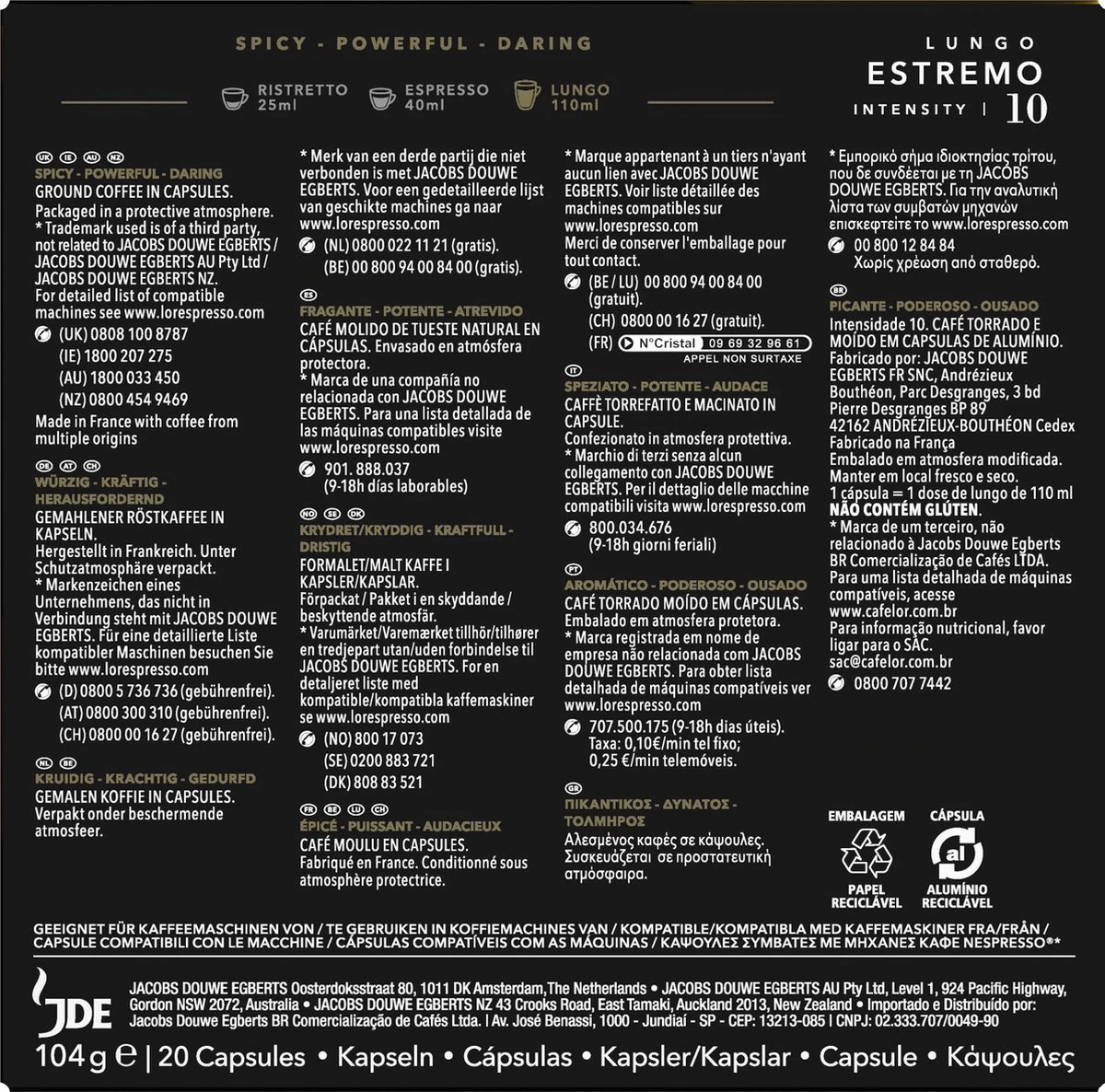 L'OR Lungo Estremo (10) - 10 X 20 Koffiecups 3 L'OR Lungo Estremo (10) - 10 X 20 Koffiecups - Afbeelding 3