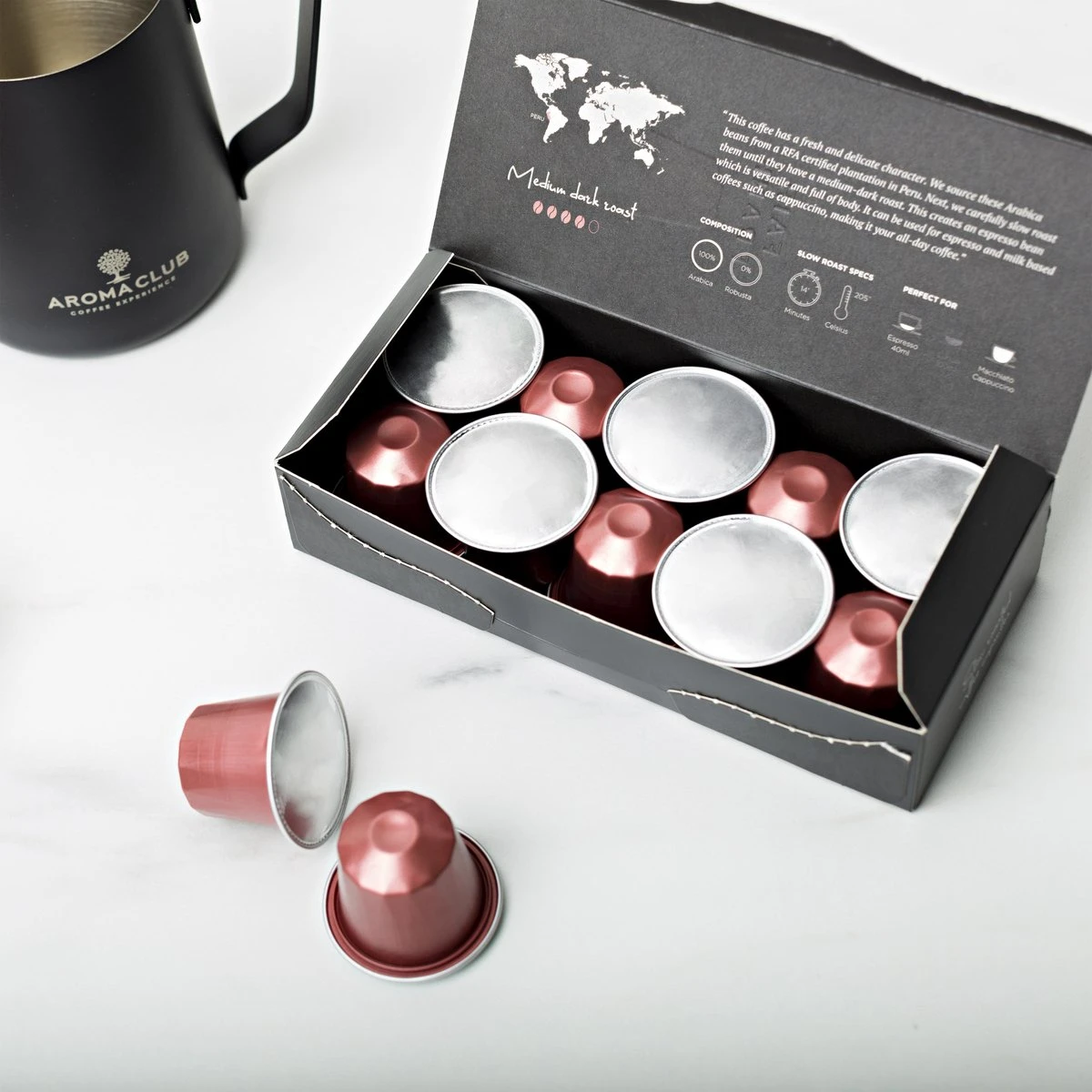 Aroma Club - Nespresso Compatible Capsules (120 St.) - No. 4 Fair Frank - Intensiteit 4/5 - Espresso - 100% Aluminium Koffiecups 3 Aroma Club - Nespresso Compatible Capsules (120 St.) - No. 4 Fair Frank - Intensiteit 4/5 - Espresso - 100% Aluminium Koffiecups - Afbeelding 3