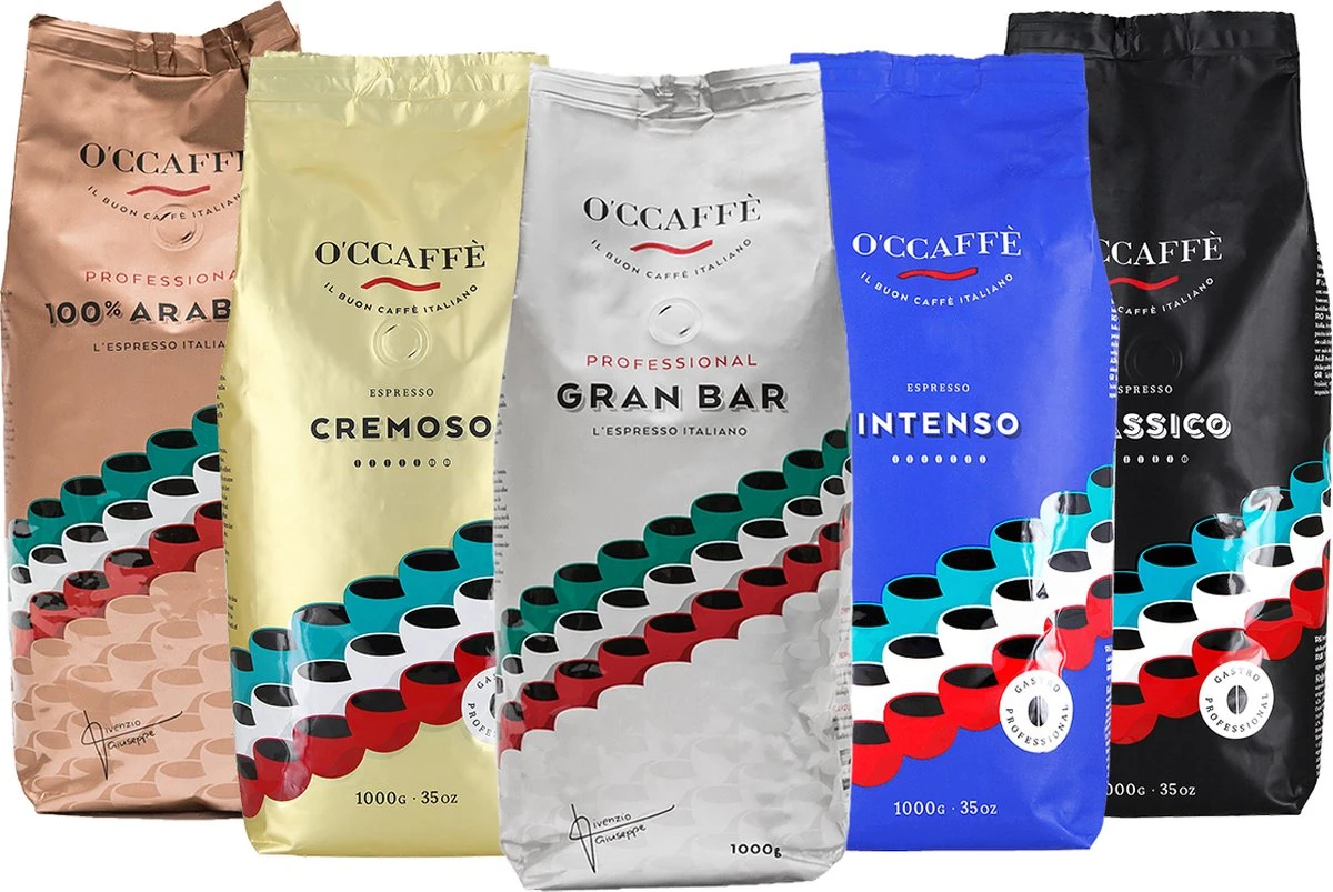 O'ccaffè - Premium Italiaanse Koffiebonen | Professional | Proefpakket XXL | 5 X 1kg | Barista Kwaliteit 1 O'ccaffè - Premium Italiaanse Koffiebonen | Professional | Proefpakket XXL | 5 X 1kg | Barista Kwaliteit