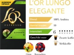L'OR Lungo Elegante Koffiecups - Intensiteit 6/12 - 10 X 10 Capsules -Rogers Coffee Service Winkel 1200x893