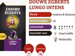 Douwe Egberts Lungo Intens Koffiecups - Intensiteit 8/12 - 10 X 10 Capsules -Rogers Coffee Service Winkel 1200x894