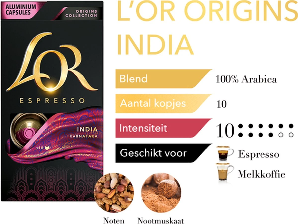 L'OR Espresso Origins India (10) - 10 X 10 Koffiecups 4 L'OR Espresso Origins India (10) - 10 X 10 Koffiecups - Afbeelding 4