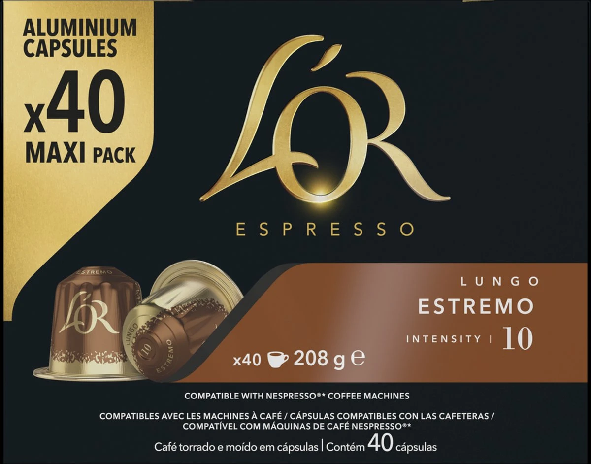 L'OR Lungo Estremo Koffiecups - Intensiteit 10/12 - 4 X 40 Capsules 2 L'OR Lungo Estremo Koffiecups - Intensiteit 10/12 - 4 X 40 Capsules - Afbeelding 2