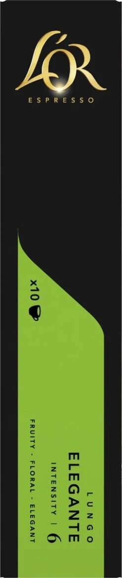 L'OR Lungo Elegante Koffiecups - Intensiteit 6/12 - 10 X 10 Capsules -Rogers Coffee Service Winkel 255x1200