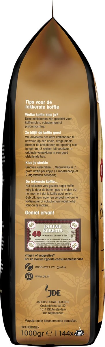 Douwe Egberts Excellent Gold Koffiebonen - 5/9 Intensiteit - 4 X 1kg 4 Douwe Egberts Excellent Gold Koffiebonen - 5/9 Intensiteit - 4 X 1kg - Afbeelding 4