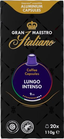 Gran Maestro Italiano - Lungo Intenso - Koffiecups - Nespresso Compatibel Capsules - Krachtige Smaak - 6 X 20 Cups 10 Gran Maestro Italiano - Lungo Intenso - Koffiecups - Nespresso Compatibel Capsules - Krachtige Smaak - 6 X 20 Cups -Rogers Coffee Service Winkel 550x1200 2