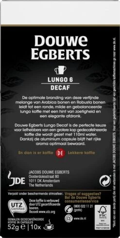 Douwe Egberts Lungo Decaf Koffiecups - Intensiteit 6/12 - 10 X 10 Capsules -Rogers Coffee Service Winkel 607x1200 3