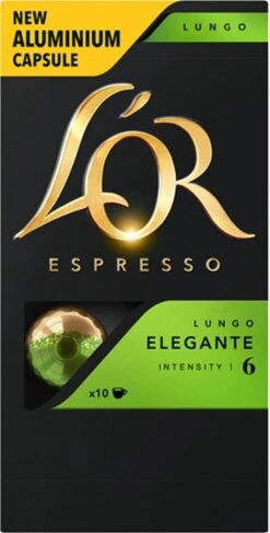 L'OR Lungo Elegante Koffiecups - Intensiteit 6/12 - 10 X 10 Capsules -Rogers Coffee Service Winkel 609x1200