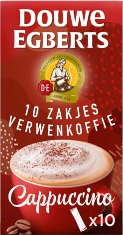 Douwe Egberts Verwenkoffie Cappuccino Oploskoffie - 5 X 10 Zakjes -Rogers Coffee Service Winkel 630x1200 1