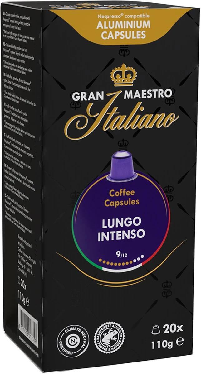 Gran Maestro Italiano - Lungo Intenso - Koffiecups - Nespresso Compatibel Capsules - Krachtige Smaak - 6 X 20 Cups 2 Gran Maestro Italiano - Lungo Intenso - Koffiecups - Nespresso Compatibel Capsules - Krachtige Smaak - 6 X 20 Cups - Afbeelding 2