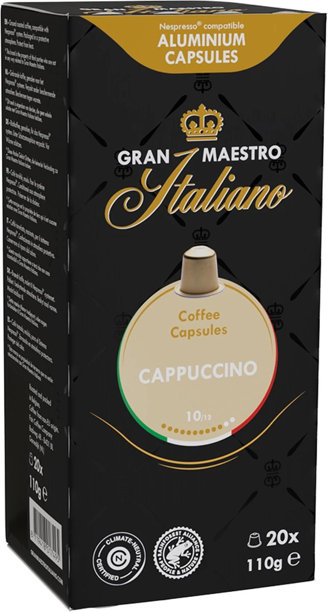 Gran Maestro Italiano - Cappuccino - Koffiecups - Nespresso Compatibel Capsules - Intense Smaak - 6 X 20 Cups 2 Gran Maestro Italiano - Cappuccino - Koffiecups - Nespresso Compatibel Capsules - Intense Smaak - 6 X 20 Cups - Afbeelding 2