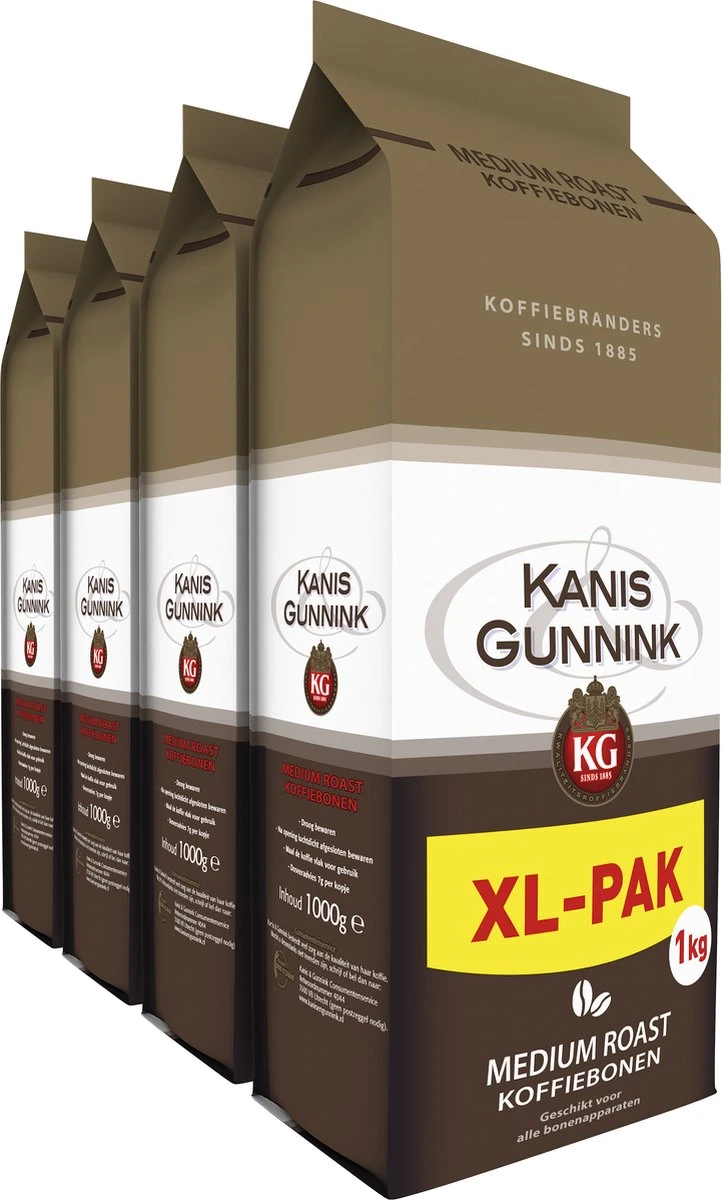 Kanis & Gunnink Medium Roast Koffiebonen - 4 X 1000 Gram - Voordeelverpakking 1 Kanis & Gunnink Medium Roast Koffiebonen - 4 X 1000 Gram - Voordeelverpakking