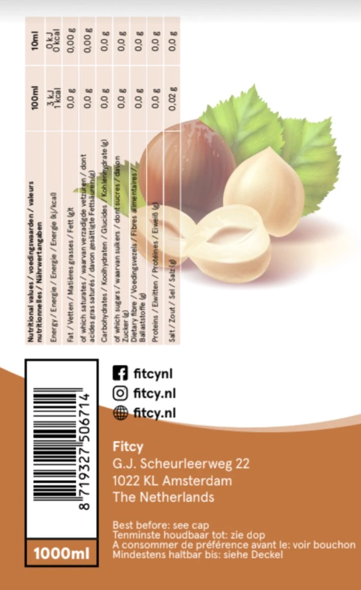 Fitcy | Koffiesiroop | Hazelnoot | Barista Syrup | Zero | Vegan | Vetvrij | Suikervrij | Keto-vriendelijk | Koffie | Siroop | MET DOSEERPOMP | 1L 2 Fitcy | Koffiesiroop | Hazelnoot | Barista Syrup | Zero | Vegan | Vetvrij | Suikervrij | Keto-vriendelijk | Koffie | Siroop | MET DOSEERPOMP | 1L - Afbeelding 2