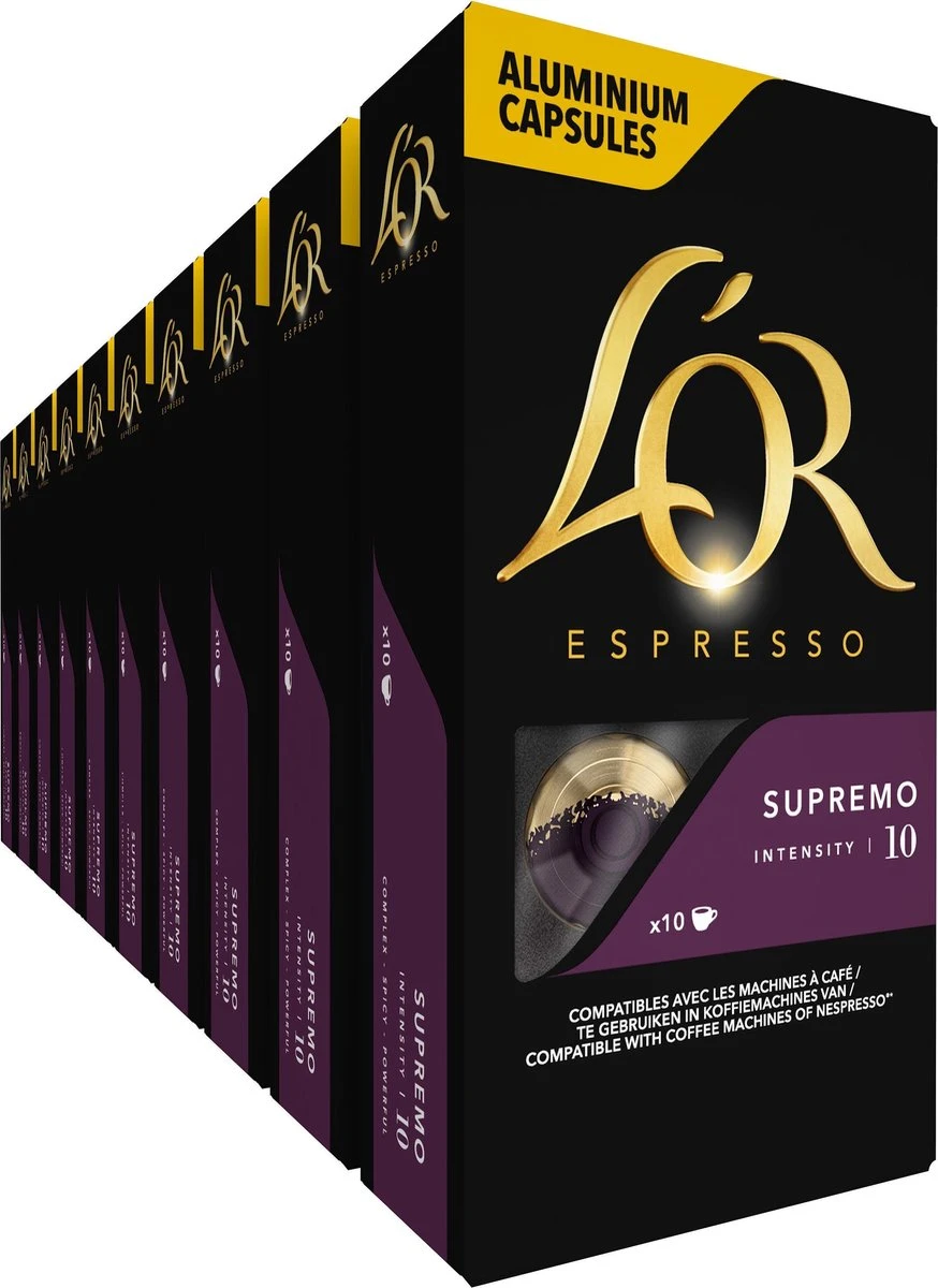 L'OR Espresso Supremo Koffiecups - Intensiteit 10/12 - 10 X 10 Capsules 1 L'OR Espresso Supremo Koffiecups - Intensiteit 10/12 - 10 X 10 Capsules