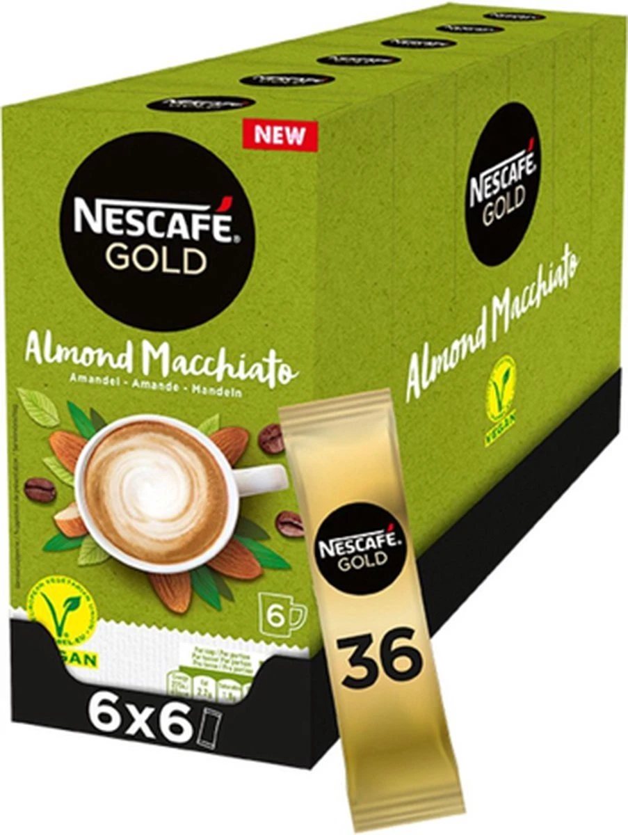 Nescafé Gold Almond Macchiato Oploskoffie - 6 Doosjes à 6 Zakjes 1 Nescafé Gold Almond Macchiato Oploskoffie - 6 Doosjes à 6 Zakjes