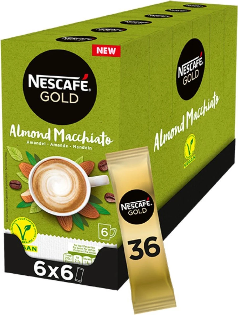 Nescafé Gold Almond Macchiato Oploskoffie - 6 Doosjes à 6 Zakjes 2 Nescafé Gold Almond Macchiato Oploskoffie - 6 Doosjes à 6 Zakjes - Afbeelding 2