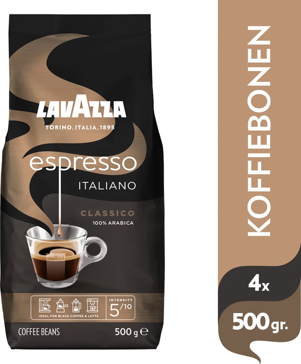 Lavazza Espresso Italiano Classico Koffiebonen - 500 Gram X4 2 Lavazza Espresso Italiano Classico Koffiebonen - 500 Gram X4 - Afbeelding 2